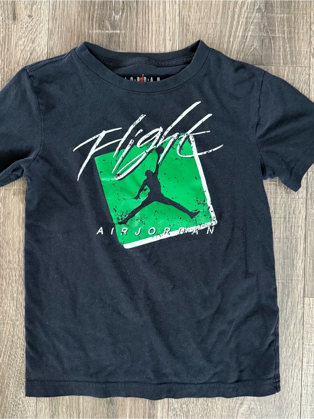 Jordan Kids' Black Tee with Green Flight Logo size 8-10